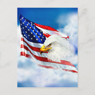 Eagle och amerikansk Flagga Vykort