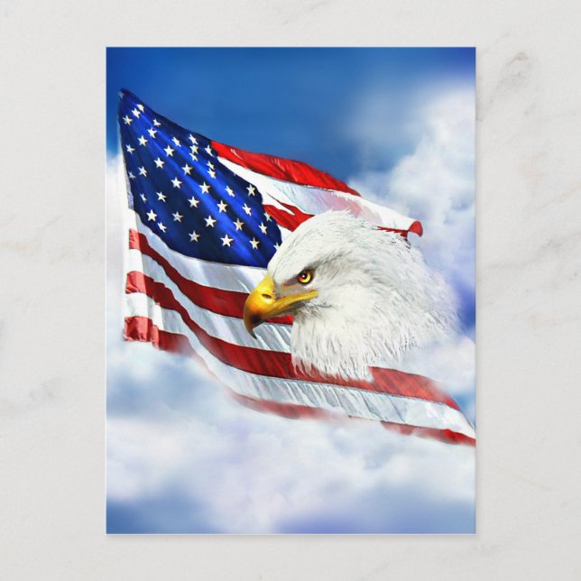 Eagle och amerikansk Flagga Vykort (Framsida)