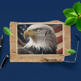 Eagle och amerikansk Flagga Vykort