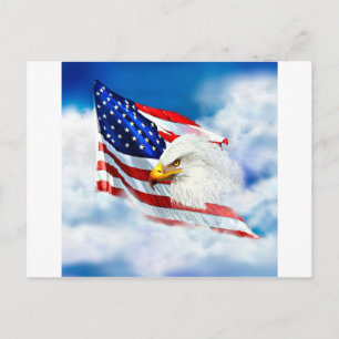 Eagle och amerikansk Flagga Vykort