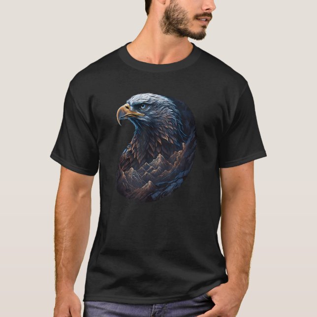 Eagle och bergen Örn Porträtt T Shirt (Framsida)