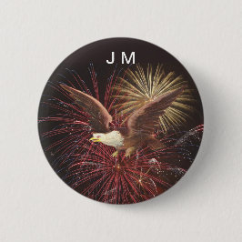 Eagle och Fireworks Anpassningsbar Monogram Pin-Ba Knapp