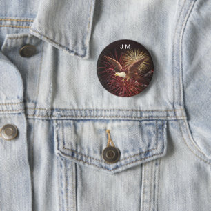 Eagle och Fireworks Anpassningsbar Monogram Pin-Ba Knapp