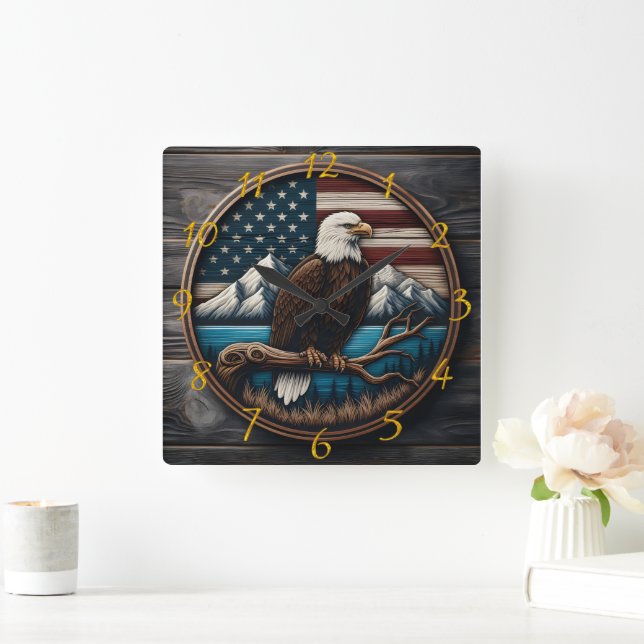 Eagle på Gren, Amerikanska Flagga Fyrkantig Klocka (Hem)
