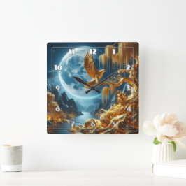 Eagle på Gren i Moonlight Fyrkantig Klocka