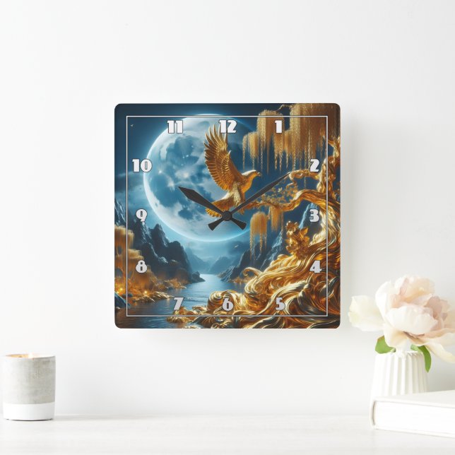 Eagle på Gren i Moonlight Fyrkantig Klocka (Hem)