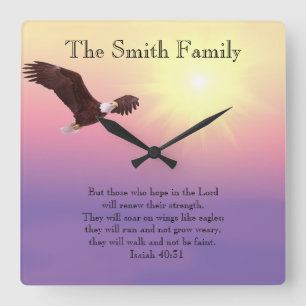 Eagle Pastel Himlar Bright Sol Bible Verse Clock Fyrkantig Klocka