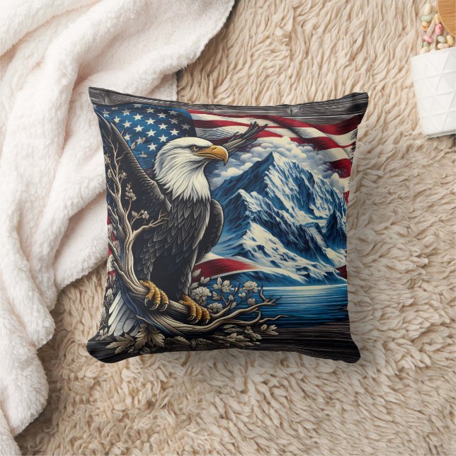 Eagle Perched by Rocky mountains Kudde (Filt)