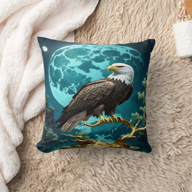 Eagle Perched på Golden Träd Gren i natt Kudde (Filt)