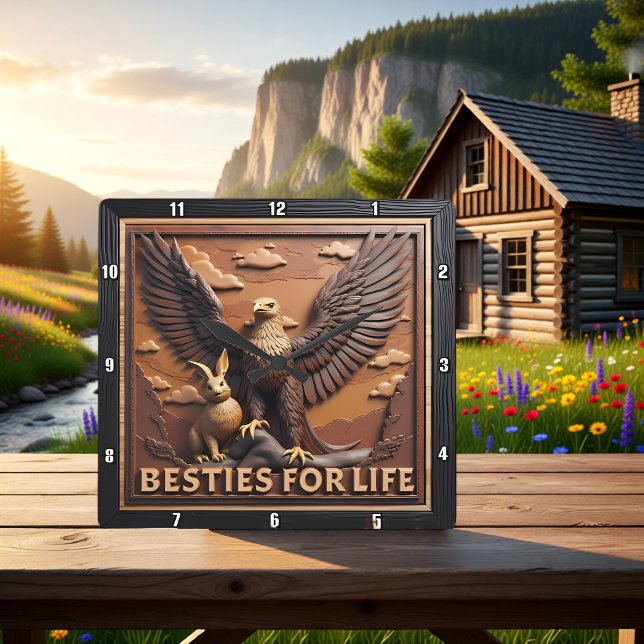 Eagle Rabbit Textured Besties Fyrkantig Klocka (Skapare uppladdad)