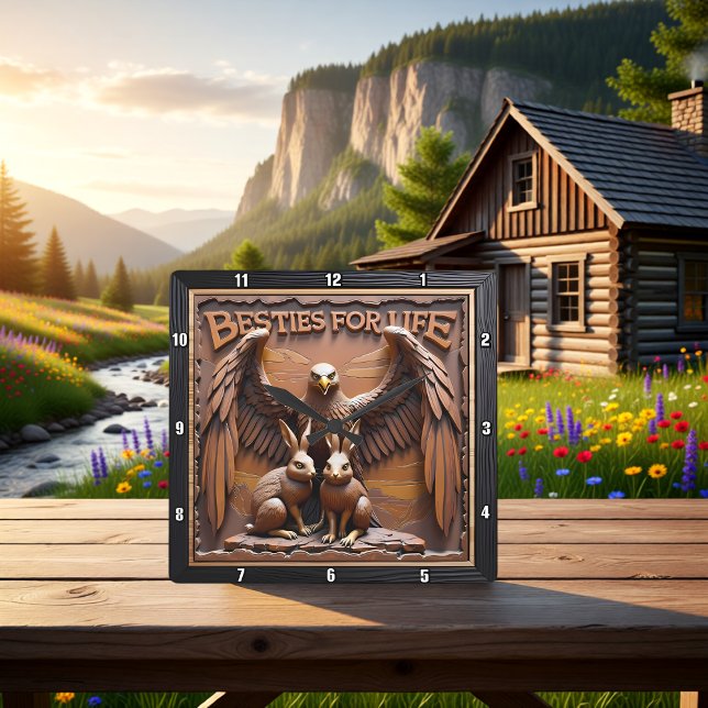 Eagle Rabbit Textured Forest Fyrkantig Klocka (Skapare uppladdad)