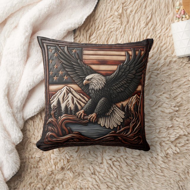 Eagle Relief Carmen with American Flagga Backgroun Kudde (Filt)