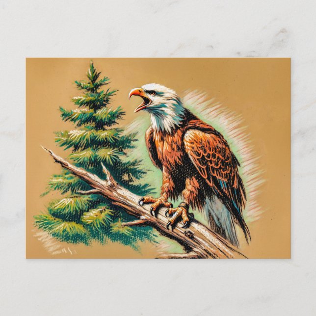 Eagle-samtal in i Forest Pastel Chalk Teckning Vykort (Framsida)