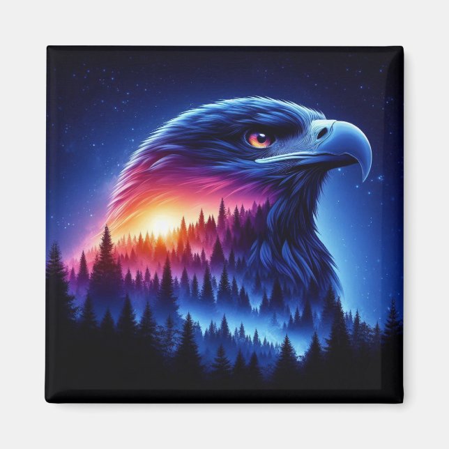 Eagle Silhouette med Forest Sunset Magnet (Framsidan)