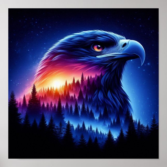 Eagle Silhouette med Forest Sunset Poster (Framsidan)