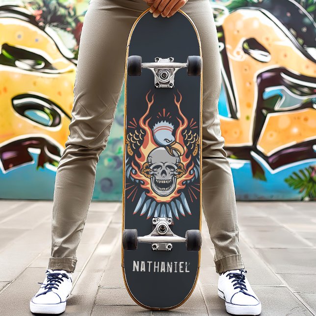 Eagle Skulls anpassade namn för flamma Mini Skateboard Bräda 18,5 Cm (Skapare uppladdad)