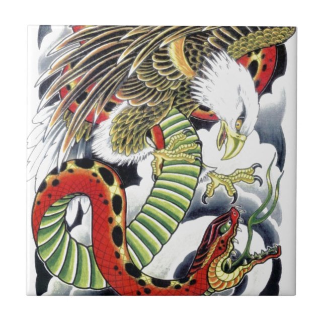 Eagle & Snake Japansk Tattodesign Kakelplatta (Framsidan)