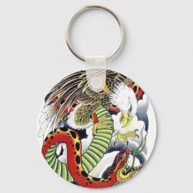 Eagle & Snake Japansk Tattodesign Nyckelring (Framsida)