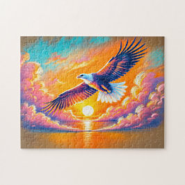 Eagle som flyger vid Sunset Pastel Chalk Teckning Pussel