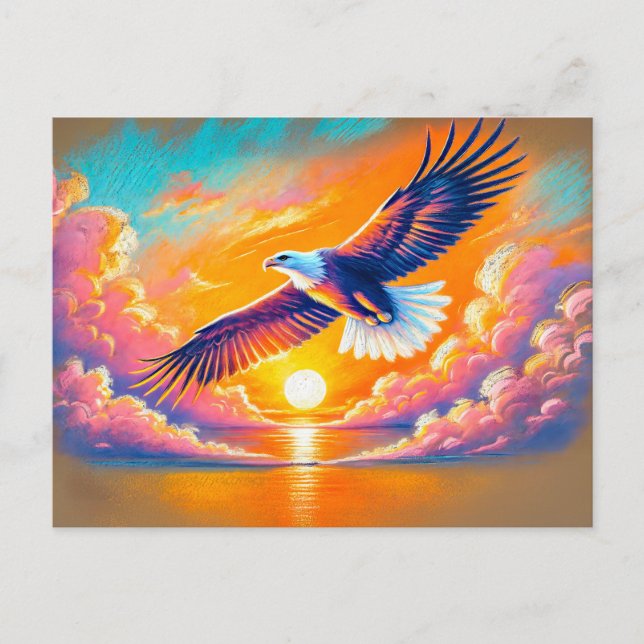 Eagle som flyger vid Sunset Pastel Chalk Teckning Vykort (Framsida)