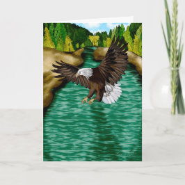 Eagle som flyter över floden i bergen kort