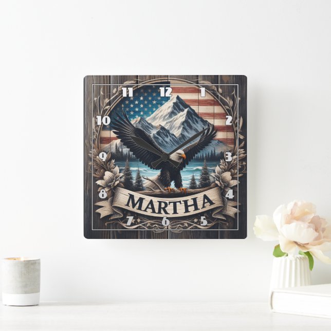 Eagle som sprider Vingar efter berg Fyrkantig Klocka (Hem)