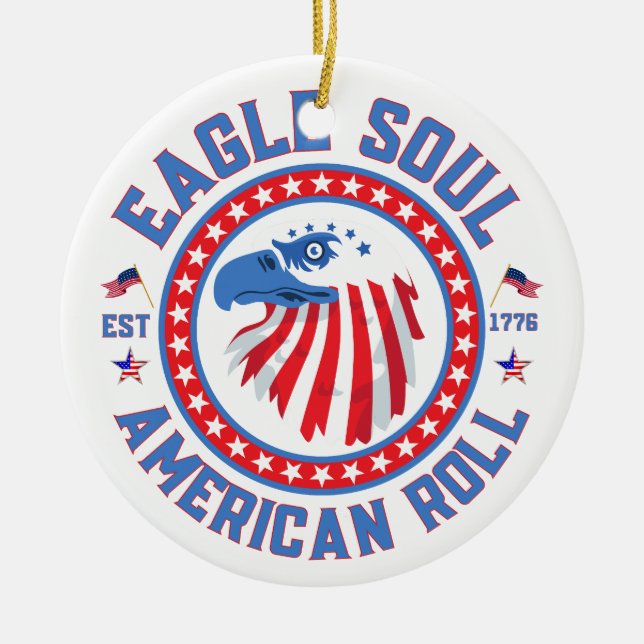 Eagle Soul Amerikansk Roll 4:e Juli Firande Julgransprydnad Keramik (Framsidan)