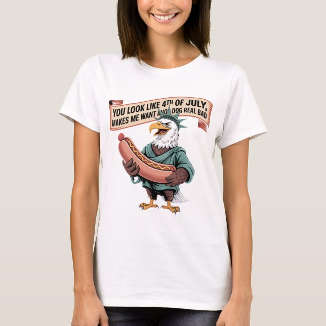 Eagle Statue Hett Hund 4 juli Humor T Shirt (Framsida)