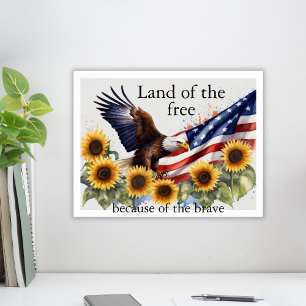 Eagle Sunblommor American Flagga 4:e juli Poster