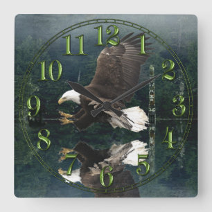 Eagle, Totem Pole och Forest Fantasy Art Clock Fyrkantig Klocka
