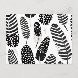 Eagle Uggla Feather Mönster Watercolor Black White Vykort