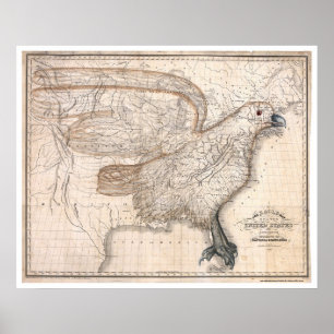 Eagle United Stater Karta 1832 Poster