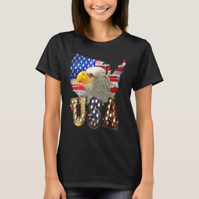 Eagle Usa Lightbulb 4th Of July Memorial Independe T Shirt (Framsida)