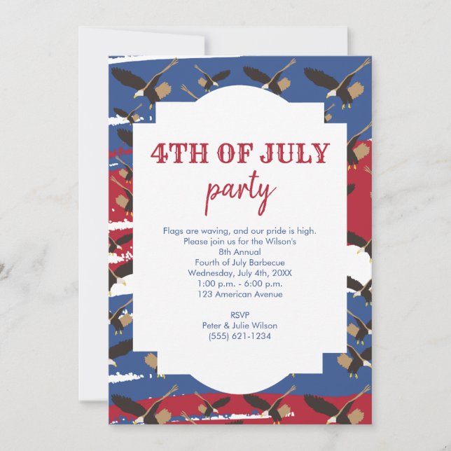 Eagle USA Patriotic American Flagga 4 juli Party Inbjudningar (Framsida)