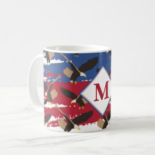 Eagle USA Patriotic American Flagga Monogram Kaffemugg