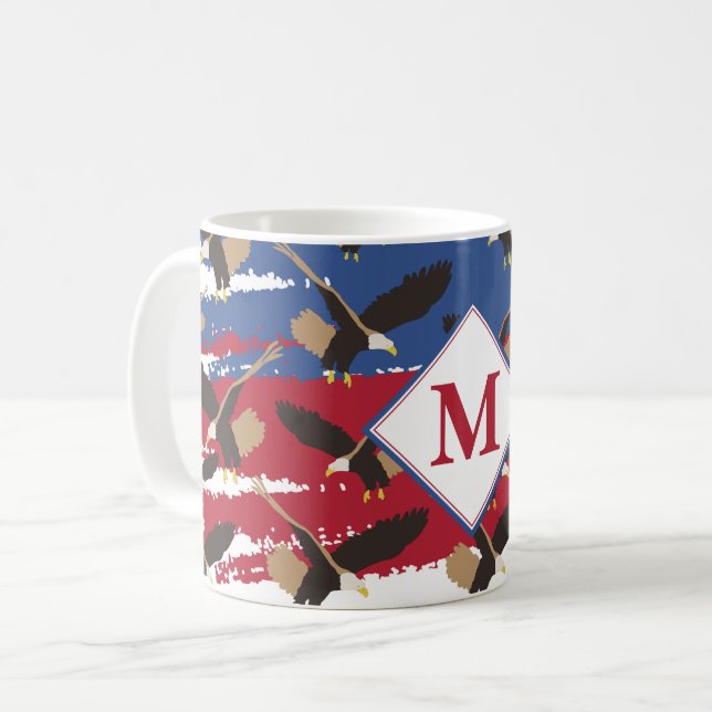 Eagle USA Patriotic American Flagga Monogram Kaffemugg (Framsida vänster)