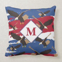 Eagle USA Patriotic American Flagga Monogram Kudde
