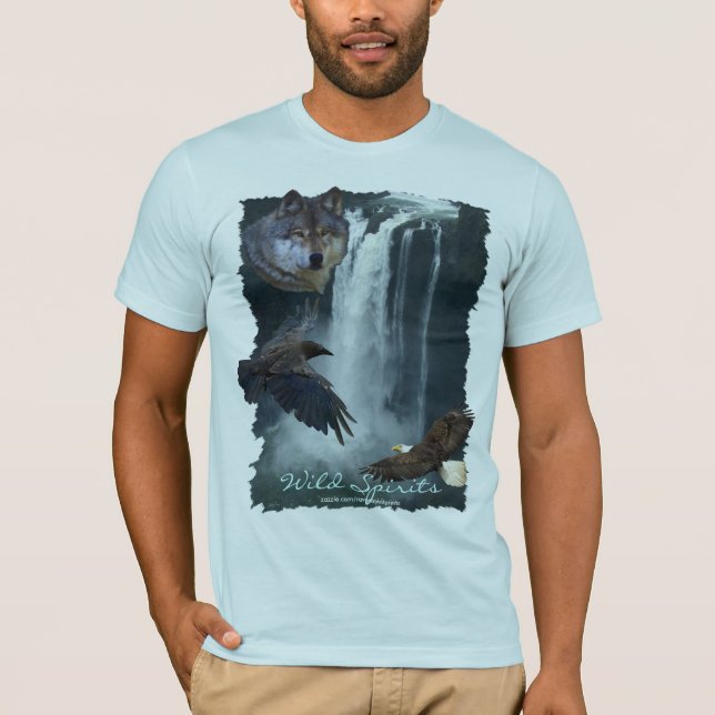Eagle, Varg, Raven & Falls Natur Scene T-Shirt (Framsida)
