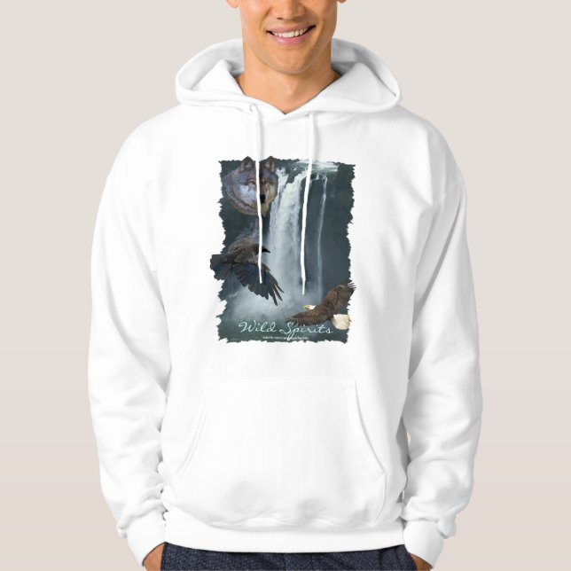 Eagle, Varg, Raven & Falls Nature Scene Hoodie (Framsida)