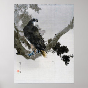 Eagle vid Gräs Träd Gren, Watanabe Seitei Poster
