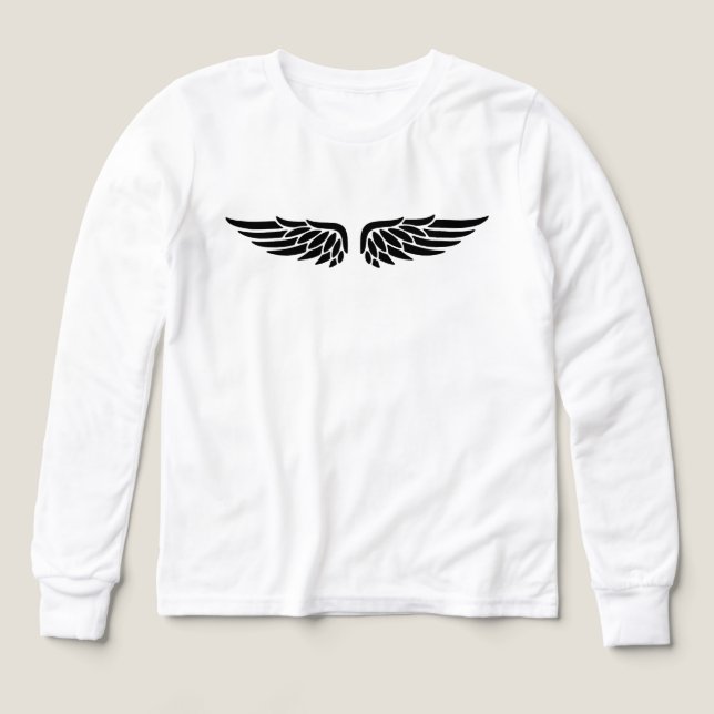 Eagle wing print black Kids' Long Sleeve Shirt T (Design framsida)