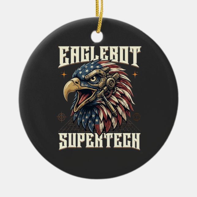 Eaglebot Supertech Cybernetic Patriotic Eagle Julgransprydnad Keramik (Framsidan)