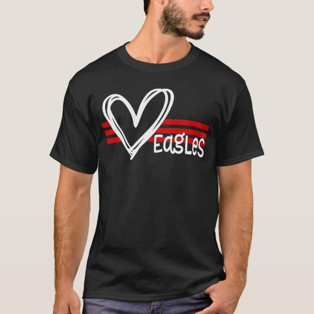 Eagles Pride Teams School Spirit Sports Red Heart T Shirt (Framsida)