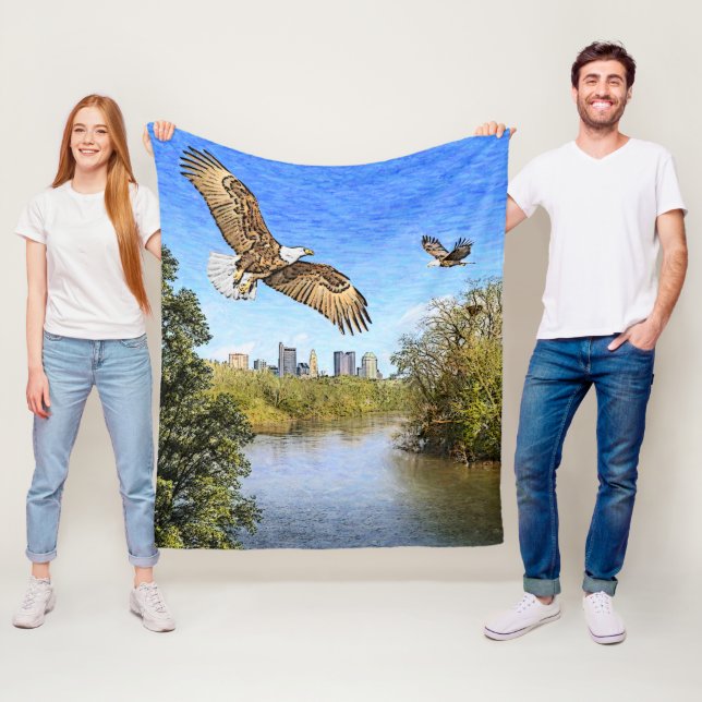Eagles Scioto River Columbus Ohio Fleece Blanket (På plats)
