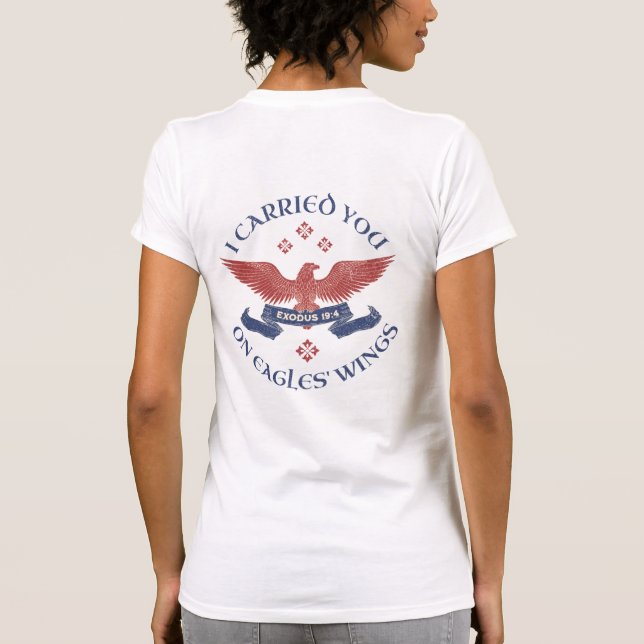 Eagle's Wings Scripture Exodus 19:4 Red/Blue T Shirt (Baksida)