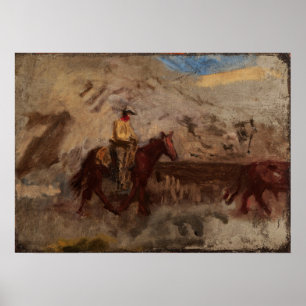 Eakins - Skiss av en cowboy på jobbet Poster