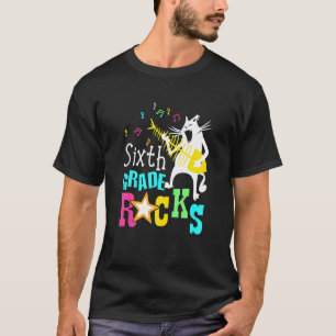 Eam Sjätte Klass Rocks 6e Klass Katt Spelar Gitar T Shirt