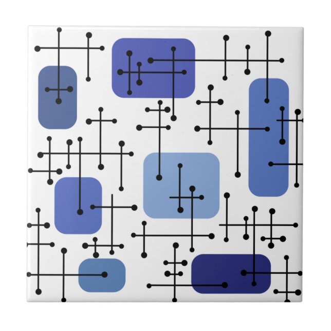 Eames Era Art Crosshairs White Blue på 1950-talet Kakelplatta (Framsidan)