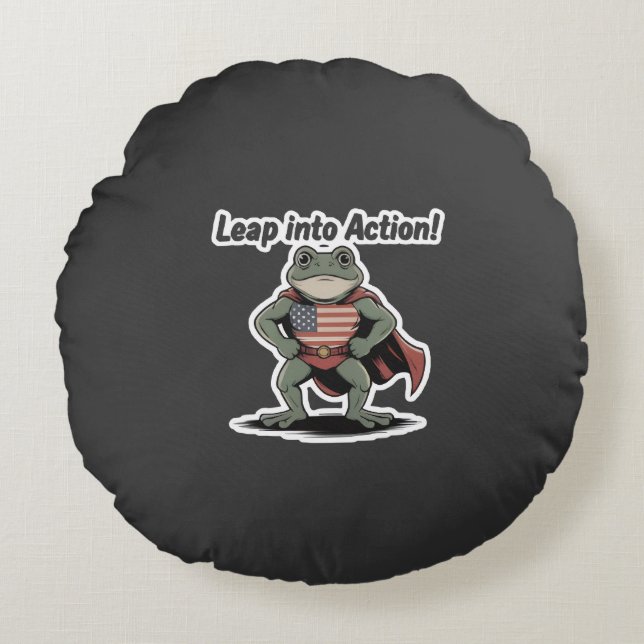 eap Into Action! Super Frog Sticker Rund Kudde (Framsidan)