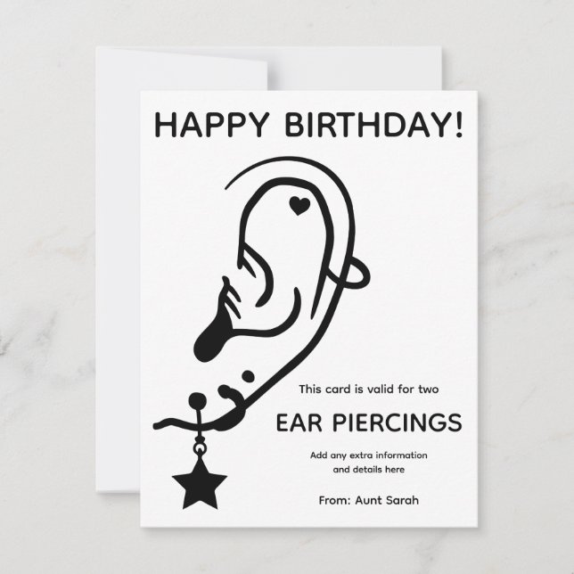 Ear Piercing Voucher Card, Custom, Personalized (Framsida)